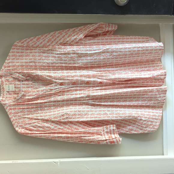BLAIR Button Front Tunic Shirt Peach and Cream Vine Print Large - Picture 1 of 6